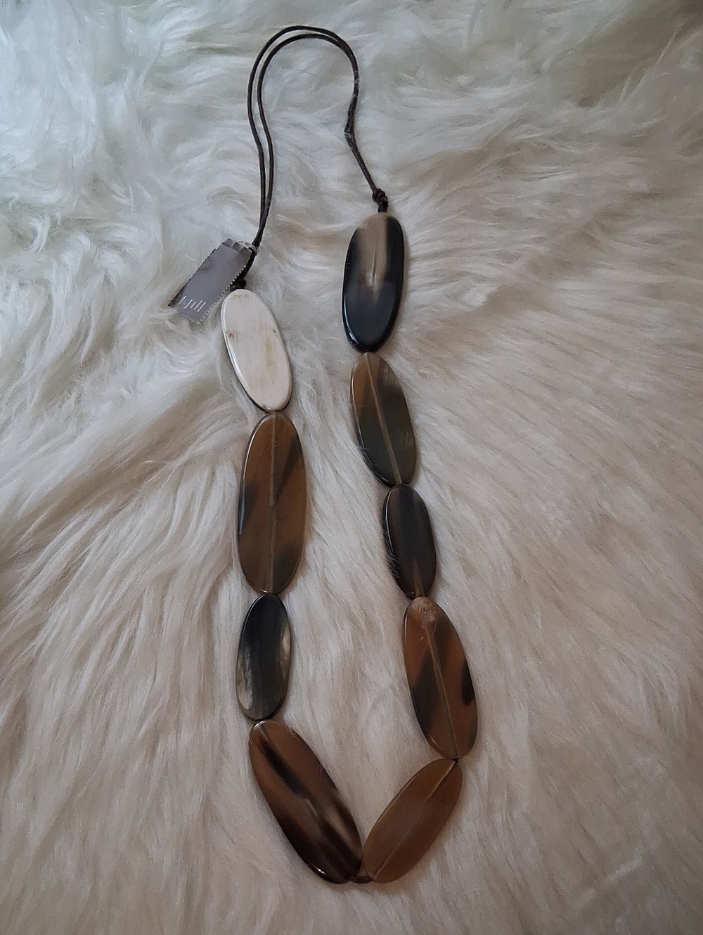 NWT J. Jill Brown and White Oval Corded Necklace